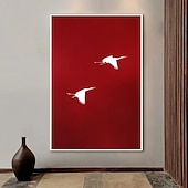 billiga Abstrakta målningar-handgjord surrealistisk karmosinröd himmelmålning handmålad väggkonstposter minimalistisk väggkonstmålning duk karmosinröd väggkonst röd stilmålning flygande vita fåglar väggkonst premiumposter