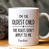  Gepersonaliseerde cadeaumok voor een oud kind, aangepaste naam, keramische koffiemok, wie maakt de regels, 11/15 oz, witte verjaardag, kerstmis, familie, humor, koffiemokken, bekers