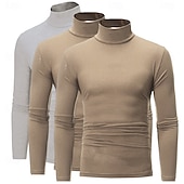 ieftine tricouri de bază-Bărbați Tricou Cămașă cu gât Tricou cu maneca lunga Manșon Lung Guler rulat Toamnă Toamna iarna Simplu Ușor De Bază Clasic 3 piese Pachet multiplu În aer liber Casual Sport A B C Top tricou pentru