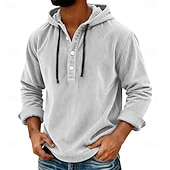 economico Camicie Popover da Uomo-Per uomo Camicia Camicia casual Camicia di Velluto a Coste Blu marino Grigio chiaro Grigio scuro Azzurro Manica Lunga Semplice Con Cappuccio Casuale Quotidiano Con cappuccio Abbigliamento Vintage