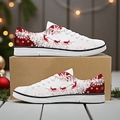 economico Scarpe di Natale da Uomo-Sneakers da uomo con stampa natalizia - auguri di buon Natale con fiocchi di neve scintillanti, scarpe casual in tela per viaggi di vacanza, riunioni di famiglia ed eventi natalizi