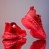 economico Scarpe da Corsa per Uomini-scarpe da corsa rosse da uomo: tomaia in mesh traspirante con cuscino d'aria per una calzata comoda, perfette per lo shopping natalizio e le attività all'aperto