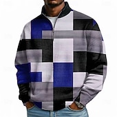 economico Schema Geometrico-Per uomo Geometrico Plaid Felpa Moda Quotidiano Classico Casual Collo alla coreana Zip a un quarto All'aperto Casa Ufficio Lavoro Blu azzurro cielo Rosso Grigio Con zip Autunno Inverno progettista S