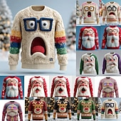 baratos blusas feias masculinas-Ugly Christmas Sweater Men's Graphic 3D Print Pullover Sweater Jumper Knitwear Crewneck Casual Vacation Daily Festival 3D Print Keep Warm Long Sleeve Spring Fall Winter Apricot Almond Apricot