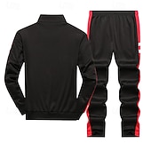 voordelige basis trainingspakken-Voor heren Sweatshirt Trainingspak Kledingset Opstaand Buiten Dagelijks Sport Trekkoord Rits omhoog Zak Kleurenblok blauw Zwart Grijs Polyester Sportkleding Modieus Streetwear Lente