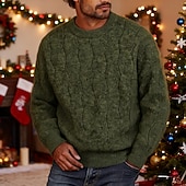 preiswerte Herrenpullover-Herren Pullover Strickpullover Gerippt Stricken Normale Oberteile Gestrickt Einfach Rundhalsausschnitt Mode Basic Urlaub Alltagskleidung Bekleidung Herbst Winter Rote Grün M L XL