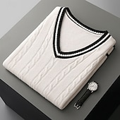 Χαμηλού Κόστους Ανδρικό μάλλινο πουλόβερ-Ανδρικό γιλέκο από κασμίρ υψηλής ποιότητας με λαιμόκοψη V από καθαρό μαλλί, κλασικό πλεκτό πουλόβερ, απαλό, ζεστό, αναπνεύσιμο