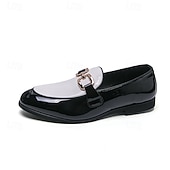 billiga Loafers-Herrloafers i vitt och blått i lack med metallspänne – trendiga skor för semiformella sammankomster och fester
