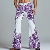baratos Calça Casual Estampada Masculina-Homens Estampado Cashemere Estampa floral Étnico Calças Calças Discoteca Calça boca de sino dos anos 60 e 70 Cintura Média Vintage retrô Ao ar livre Festa Casual Bolsos laterais Calças boca de sino
