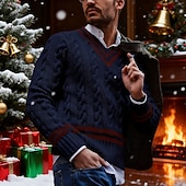 preiswerte Herrenpullover-Herren Weihnachtspullover Pullover Strickpullover Gerippt Stricken Normale Oberteile Gestrickt Farbblock V Ausschnitt Mode Basic Urlaub Alltagskleidung Bekleidung Herbst Winter Weiß Gelb S M L