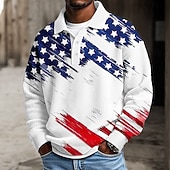 preiswerte Patriotische 250 Polos-4. Juli 2026 250. Herren Amerikanische US-Flagge Polo Textur Langarm Polo-Shirts Revers Lässig Athleisure Alltagskleidung 3D-Druck Frühling Herbst Winter Weiß 1 Weiß 2