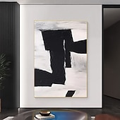 お買い得  抽象画-手描きの油絵、黒、グレー、白、モダン、抽象、キャンバスの油絵、ミニマリスト、テクスチャ、壁アート、手作りの絵画、リビングルーム、壁アート、ホームデコレーション