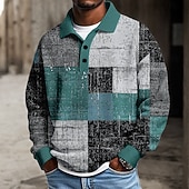 お買い得  メンズ ジオメトリック ポロ-男性用 パッチワーク ポロ テクスチャード加工 長袖 ポロシャツ ラペル カジュアル 学校 アスレイジャー デイリーウェア 3Dプリント 春 秋 冬 ルビーレッド パープル グリーン