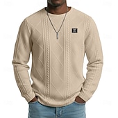 Недорогие основные футболки-Муж. Футболка Рубашка с длинным рукавом Длинный рукав Вырез под горло Весна Осень Зима Геометрический принт Полотняное плетение Пит Стрип Мода Оригинальный рисунок Классический Жаккард Вязанная