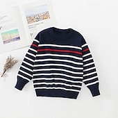 economico Maglioni e cardigan per bambini-Bambini Ragazzi Pullover Maglione A righe Manica Lunga Girocollo All'aperto Moda Blu marino Autunno Vestiti 4-12 Anni