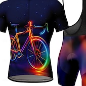 cheap Men's Clothing Sets-Men's Cycling Jersey with Bib Shorts Short Sleeve Mountain Bike MTB Road Bike Cycling Summer Navy Blue Geometric Bike Sunscreen UV Resistant 3D Pad Fast Dry Quick Dry Spandex Lycra Sports Clothing