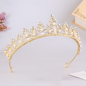 cheap Tiaras &amp; Crowns-Crown Tiaras Headdress Alloy Wedding Birthday Elegant Cute With Rhinestone Pearl Headpiece Headwear