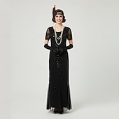 economico Abiti degli anni '20-Set Anni Ruggenti Anni 1920 Lunghezza alla caviglia Vestito Abito da sera Abiti con accessori Maniche corte Il grande Gatsby Charleston Invitato al matrimonio Piuma Scollo a V Costume Per donna