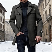 baratos Trench coat masculino-Homens Casaco de inverno Casaco de lã Casaco Casaco longo Casaco impermeável Ao ar livre Casual Outono Inverno Misto de Lã Térmico / Quente agasalhos Roupa Elegante Moda Tecido Bolsos Aberto para a
