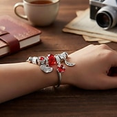 olcso Női karkötő-Ezüst karkötő többszínű kristályokkal és szív, hold és gyöngy medálokkal – testreszabható női karperec