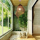 economico Modello a lanterna-25 cm Design di Lanterna a Sospensione Lampada a sospensione Rattan Finiture Verniciate Moderno 110-120V 220-240V