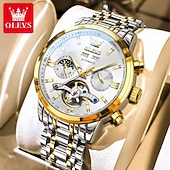Χαμηλού Κόστους Μηχανικά Ρολόγια-OLEVS Αντρικό Μηχανικό Αυτόματο Ρολόι Πολυτελές Ρολόι Χεριού Σκελετού Διάμετρος 42mm Αδιάβροχο Χρυσό Μπλε Ρολόι Δώρο για άντρες 6740