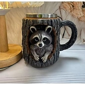 Недорогие Кружки и чашки-Кружка ручной работы с изображением енота, кофейная чашка из смолы с 3D-животным, креативная кружка с дизайном пня из лесного дерева, подарочная чашка с милым лесным енотом для домашнего офиса,