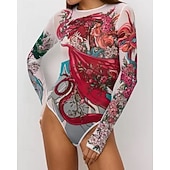 Χαμηλού Κόστους Rash Guards One Pieces-Γυναικεία Προστατευτικά Μαγιό Ολόσωμα μαγιό Γραφική Μπόχο Δίχτυ Προστασία UV Αναπνέει Μακρυμάνικο Μαγιό Σέρφινγκ Παραλία Διακοπές Άνοιξη