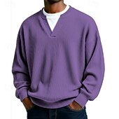 preiswerte Cordhosen T-Shirts-Herren Cordhemd T-Shirt Langarm V Ausschnitt Herbst Winter Texture Täglich Lässig Streetstyle Oversize Locker Outdoor Straße Lässig Schwarz Dunkel Blau Purpur Top T-Shirt für Herren