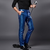economico Sottile-Per uomo Pantaloni Pantaloni Eleganti Pantaloni con paillettes Pantaloni lucidi Pantaloni da ballo Tasca Semplice Comodità Lunghezza intera Feste Affari Quotidiano Moda Streetwear Argento Nero