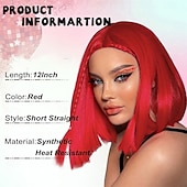 baratos Perucas de Carnaval-Peruca de Carnaval 2026 Rosa Vermelho Preta Liso Bob Curto Peruca sintética para festivais Mardi Gras Parada Cabelo para fantasia de cosplay para Feminino