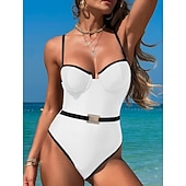 abordables Bañadores de una pieza-Bañador de tankini de 2 piezas para mujer con aros control de abdomen alta cintura esbelto sin espalda ropa de playa para vacaciones color sólido cuello en V sin mangas