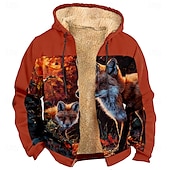 abordables Estampado animal-Hombre Zorro Vellón Sudadera Chaqueta Moda Fresco Diario retro de la vendimia Con Capucha Exterior Regalo Caza Burdeos Cremallera Bolsillo Otoño Invierno Diseñador S M L XL XXL XXXL