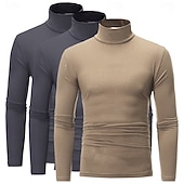 ieftine tricouri de bază-Bărbați Tricou Cămașă cu gât Tricou cu maneca lunga Manșon Lung Guler rulat Toamnă Toamna iarna Simplu Ușor De Bază Clasic 3 piese Pachet multiplu În aer liber Casual Sport A B C Top tricou pentru