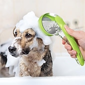 baratos Ferramentas de Banho-Escova de banho para cães com dispensador de sabonete, escova de massagem para shampoo com cabo longo para uso no chuveiro e limpeza diária.