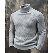 abordables Pull col rond-Homme Pull Pull Tricoté Côtelé Tricoter Hauts Réguliers Tricoté Couleur Unie Col roulé Mode Streetwear Occasionnel Tenue quotidienne Vêtement Tenue Automne Hiver Noir Blanche S M L