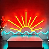 abordables 123496-Enseigne lumineuse tropicale néon USB palmier coucher de soleil pour décoration murale, enseignes lumineuses LED colorées pour bar, chambre, bar, restaurant à thème plage, décoration de fête