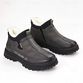 baratos Inverno e botas de neve-Botas masculinas pretas impermeáveis e sem cadarço – isolamento térmico com pele sintética macia, perfeitas para uso no inverno e passeios casuais