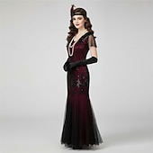 Χαμηλού Κόστους Φορέματα της δεκαετίας του 1920-Σετ Δροσμός 20ετών 1920 Μακρύ Φορέματα Τουαλέτα Σύνολα με αξεσουάρ Κοντά μανίκια Το Great Gatsby Καλεσμένος γάμου Πούλιες Λαιμόκοψη V Φανταχτερή Φόρεμα Γυναικεία