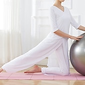 halpa Setit ja Yhdisteet-Naisten Joogapuku 2-osainen treenisetti Yhtenäinen väri Liikunta-asut Syksy Musta Valkoinen Modaali Tanssi Pilates Jooga Korka vyötärö Kevyt Hengittävä Puolihiha Urheilu Urheiluvaatteet