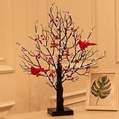 Недорогие Рождественские подарочные огни-Кардиналовое дерево, старинное светящееся дерево, старинное светящееся дерево с кардиналами и ягодами, мерцающая елочная лампа со светящимися ветками, красная птица для украшения рождественского стола