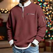 Недорогие Мужские повседневные футболки-Муж. Футболка с вафельным рисунком Футболка Длинный рукав Половина молния Осень Наступила зима Сплошной цвет Традиционный / винтаж На каждый день Цветовые блоки Карман на молнии