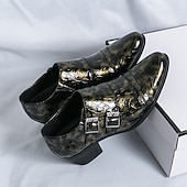 abordables Zapatos de monje-Zapatos monk strap para hombre en negro y dorado con estampado de cocodrilo: piel sintética de primera calidad, diseño de lujo con doble hebilla, perfectos para eventos formales, bodas y ocasiones de negocios.