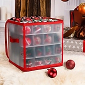 voordelige Kerst Opslag-Kerstversieringsdoos met 64 compartimenten, 12x12x12 inch kerstopbergdozen, ornamentorganizer met rits en handgrepen, geschikt voor vakantiedecoraties, sieraden en cadeaus