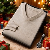 preiswerte Herrenpullover-Herren Weihnachtspullover Pullover Strickpullover Gerippt Stricken Normale Oberteile Gestrickt Einfach V Ausschnitt Mode Basic Urlaub Alltagskleidung Bekleidung Herbst Winter Kamel Wein S M L