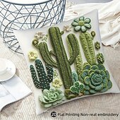 cheap Throw Pillows,Inserts &amp; Covers-Vintage Style Pillow Cover with 2D Flat Print Cactus and Potted Plant Design Single-Sided 18 Inch Cushion Case Decorative Throw Pillow for Sofa Home Decor
