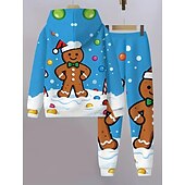 voordelige Kerstsets voor kinderen-Kerstmis Jongens 3D Grafisch Ruitjes Peperkoek mannen Kerstsets kerstcadeau Set met capuchon en joggingbroek Lange mouw Lente Herfst Dagelijks Basic Casual Kinderen 4 jaar + Capuchon Buiten Vakantie