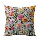 cheap Textured Throw Pillows-Floral Pattern Pillow Cover 2D Flat Print Soft Comfortable Cushion Case with Faux embroidery for Living Room Sofa Bedroom Home Decoration