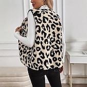 tanie Kamizelka-Damskie Kamizelka Zatrzymujący ciepło Wygodny Kolorowy blok Guziki Moda Codzienny Panterka Urlop Ulica Codzienny Dzienne zużycie Regularny Wycięcie pod szyją Regularny Bez rękawów Odzież wierzchnia