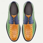 cheap Elemental Dress Shoes-Men's Green and Tan Leather Dress Shoes – Unique and Trendy Design, Ideal for Special Occasions, Fashion-forward Events and Office Wear